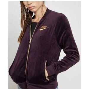 Nike Air Women’s Purple Track Velour Gold Zip Logo Full Zip Jacket Size M